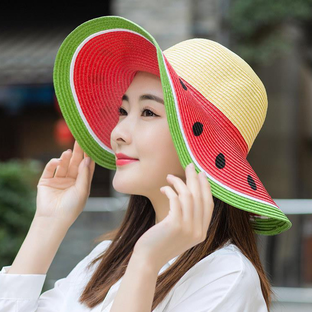 Sun Hat Wide Brim - Topi Jerami Semangka untuk Anak Perempuan,