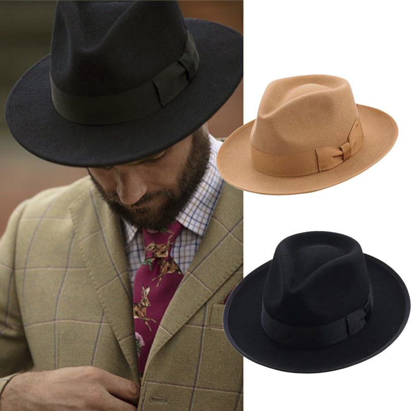 Fedora Hat Wool - Topi Fedora Hitam Topi Atas Jazz